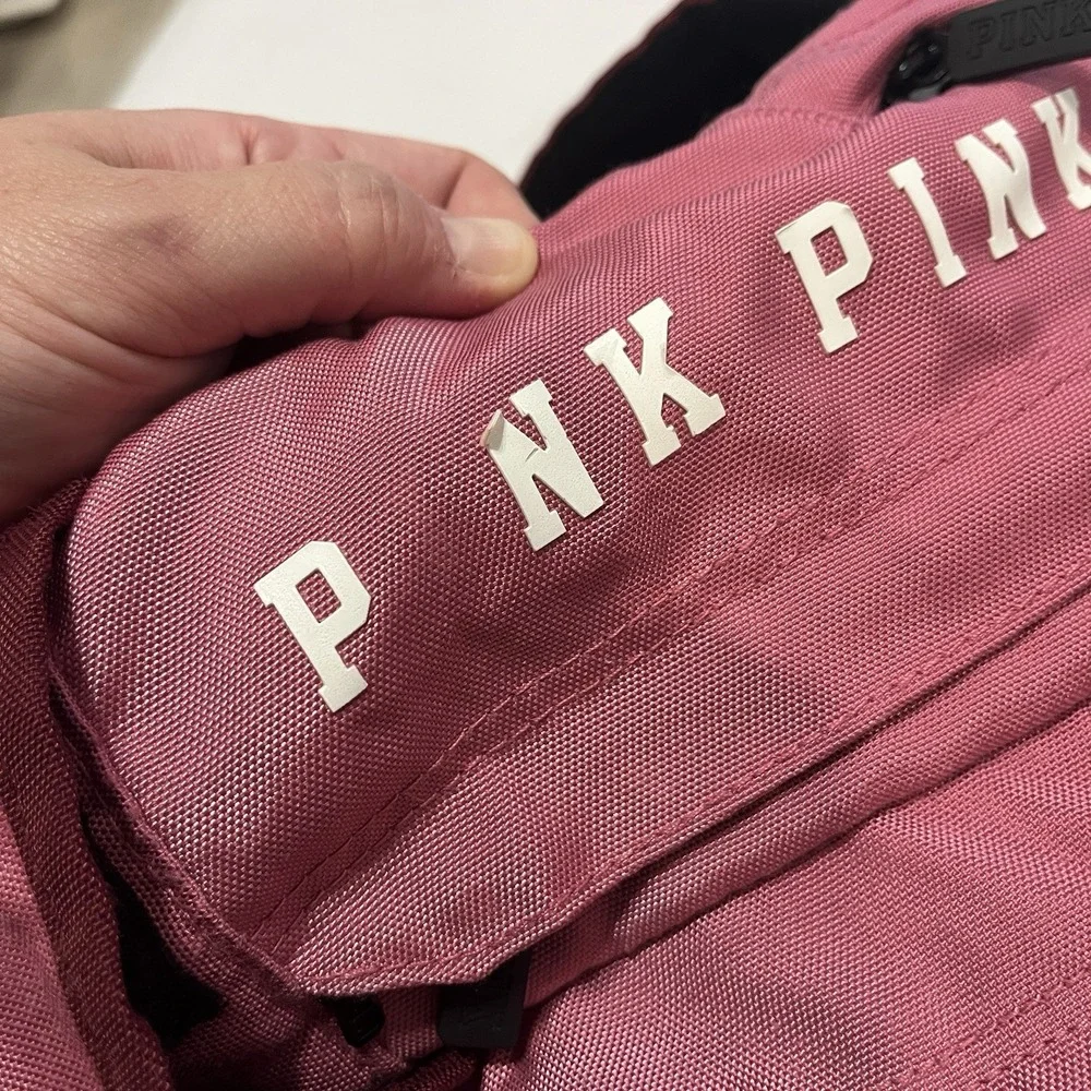 PINK Logo Backpack Pink/Gray/Burgundy Zip Front Pocket Adjustable Straps